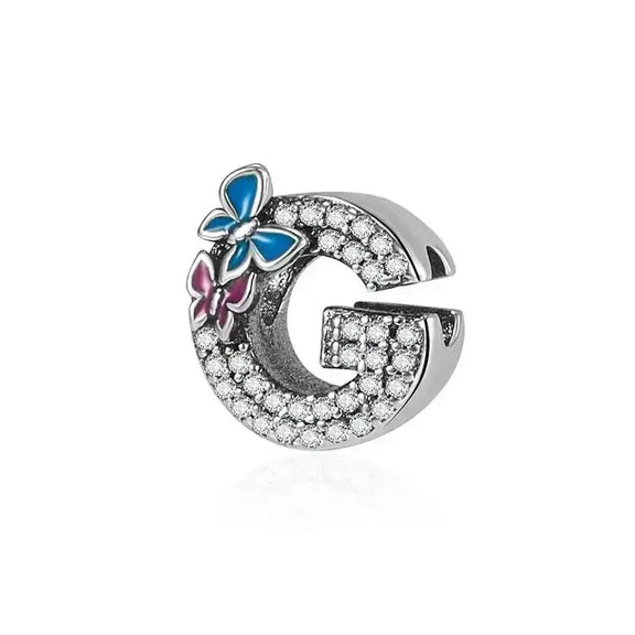 butterfly silver letter G charm - butterfly with Letter G Charm