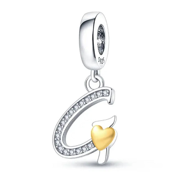 Silver letter G charm Gold heart - italic Letter G Charm