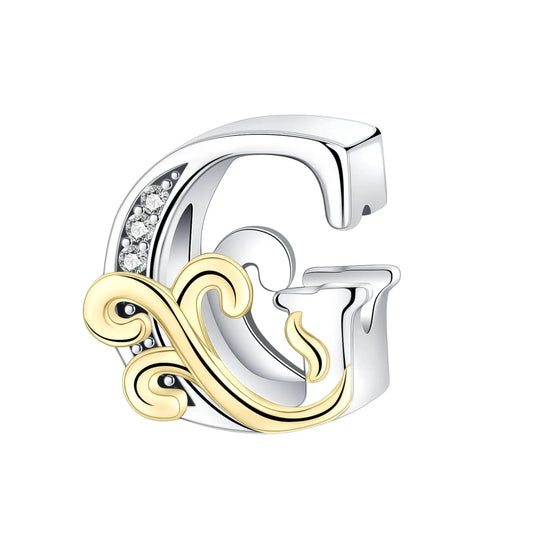 Dual-Tone Gold and Silver G Letter Charm with Crystal Accents