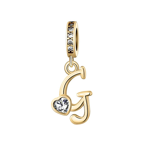 Gold G Letter Charm with pendant crystal Heart - Gold G Letter Charm with pendant crystal Heart