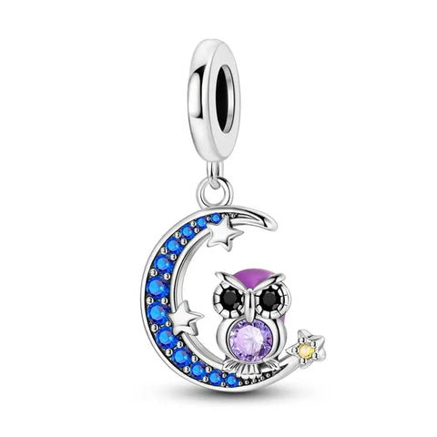 Owl Blue Moon stars Charm - Owl Blue Moon stars Charm
