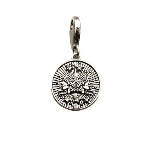 Silver Gemini zodiac charm.