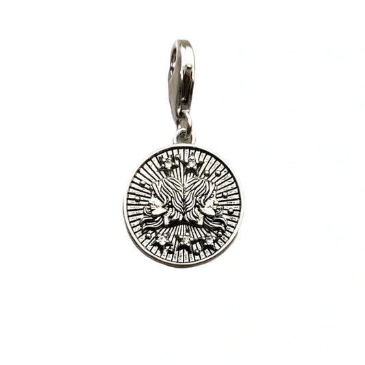 Silver Gemini zodiac charm.