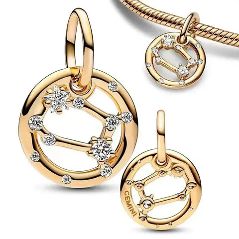 Gemini zodiac dangle charm in Pandora Shine, adds astrological charm to bracelets