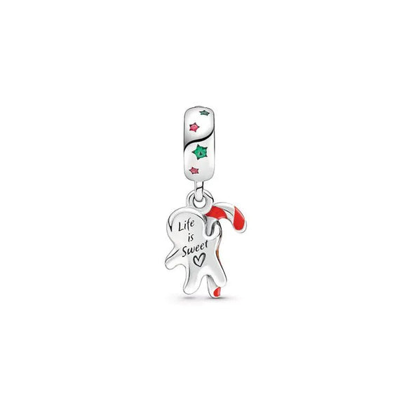 Gingerbread Man Dangle Charm - Festive gingerbread man charm, bringing holiday spirit to charm bracelets