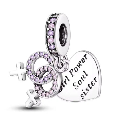 Sterling Silver Girl Power Soul Sister Charm - Sterling Silver Girl Power Soul Sister Charm