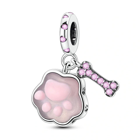 jewlouli glow in the dark luminous pink paw bone dangle pandora charm jewelry fits pandora bracelet