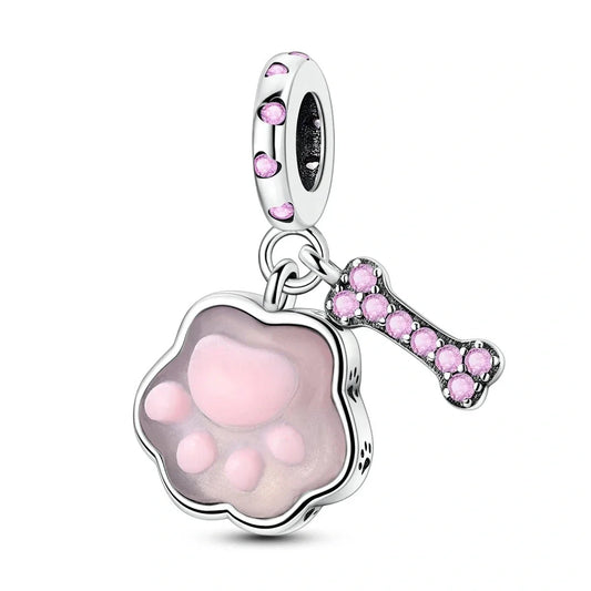 jewlouli glow in the dark luminous pink paw bone dangle pandora charm jewelry fits pandora bracelet
