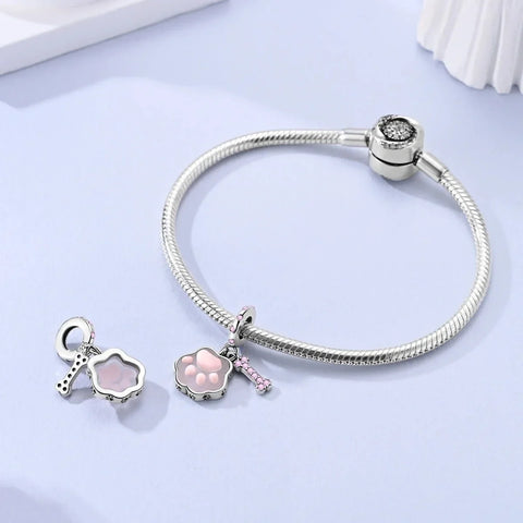 jewlouli glow in the dark luminous pink paw bone dangle pandora charm jewelry fits pandora bracelet