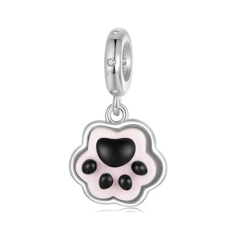 Glow in the Dark Pink Paw Print Dangle Charm - Glow in the Dark Pink Paw Print Dangle Charm