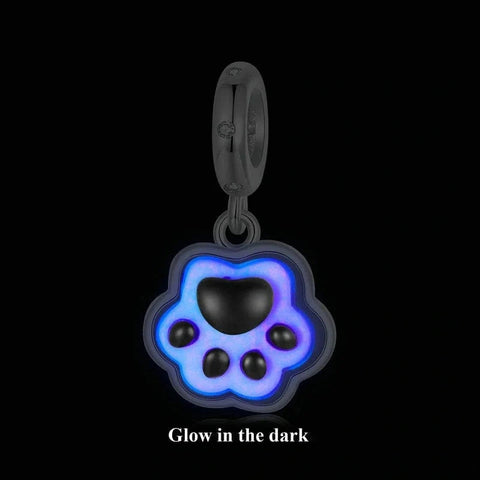 Glow in the Dark Pink Paw Print Dangle Charm - Glow in the Dark Pink Paw Print Dangle Charm