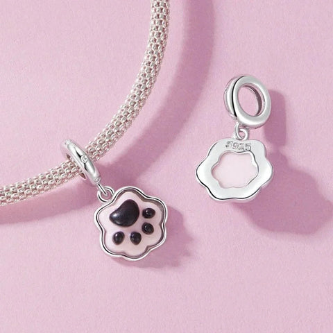 Glow in the Dark Pink Paw Print Dangle Charm - Glow in the Dark Pink Paw Print Dangle Charm