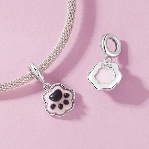 jewlouli glow in the dark pink paw print dangle pandora charm jewelry fits pandora bracelet