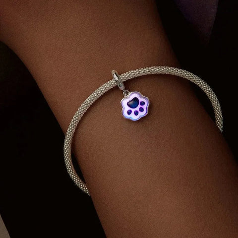 jewlouli glow in the dark pink paw print dangle pandora charm jewelry fits pandora bracelet