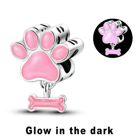 Glow Pink Paw Bone Charm - Glow Pink Paw Bone Charm