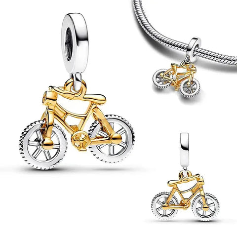 Two-tone Spinning Wheels Bicycle Dangle Charm - Two-tone Spinning Wheels Bicycle Dangle Charm