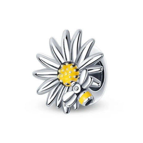 yellow Bee silver flower charm - yellow Bee silver flower charm