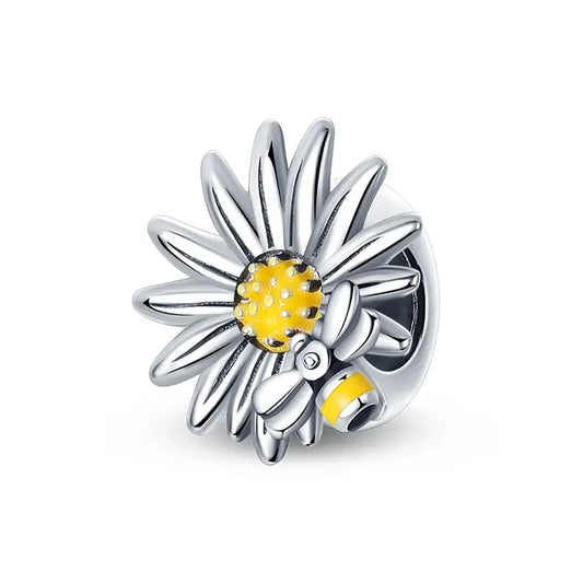 yellow Bee silver flower charm