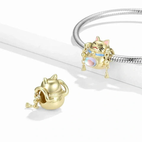 jewlouli golden lucky cat pandora charm jewelry fits pandora bracelet