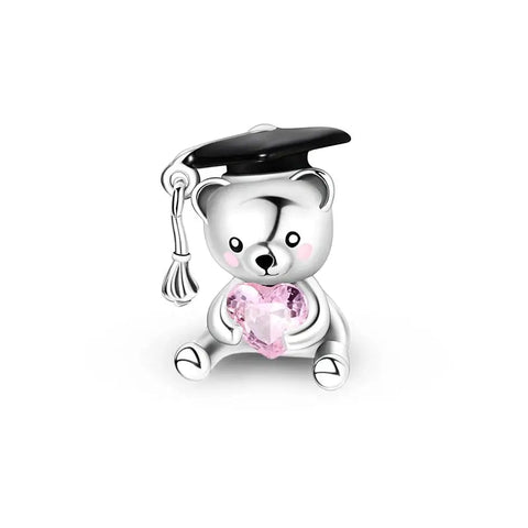 Graduation silver Teddy with Pink Heart Charm