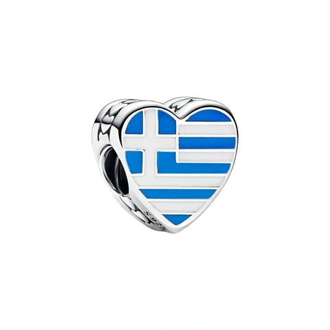 Greece Flag Heart Charm - jewlouli greece-flag-heart-pandora-charm-jewelry fits pandora bracelet