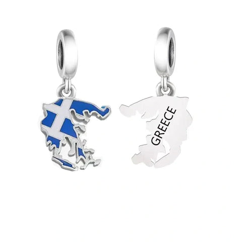Greece Map Dangle Charm - jewlouli greece-map-dangle-pandora-charm-jewelry fits pandora bracelet