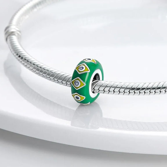 Brazilian Green Enamel Evil Eye Charm - green and yellow brazilian enamel charm