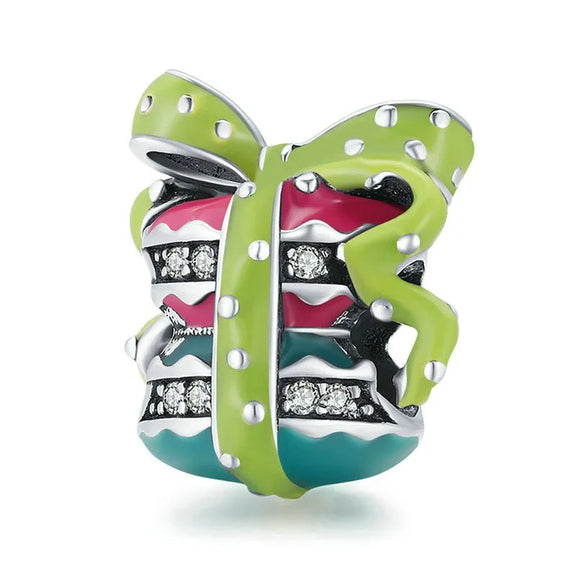 Colorful Gift Box Charm - green bow present charm