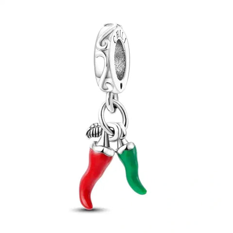 Green Red Chili Pepper Charm - green-chili-pepper-charm fits Pandora bracelet Jewelry charm affordable