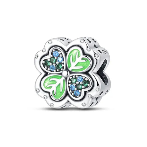 Green Hearts Silver Charm - Green Hearts Silver Charm
