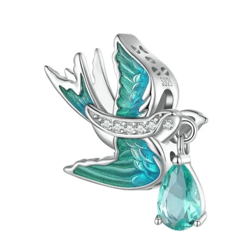 Green Enamel Bird Charm - Green Enamel Bird Charm