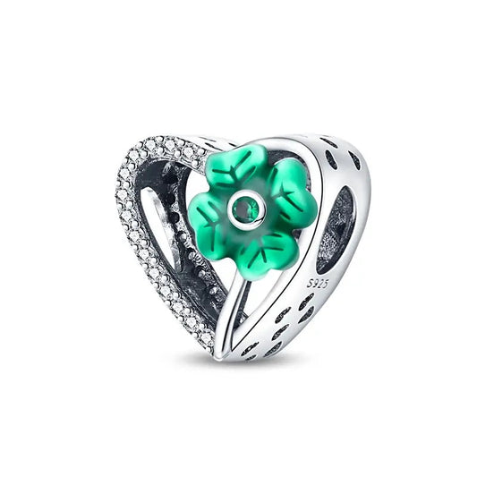 Green Flower Gem Heart Charm