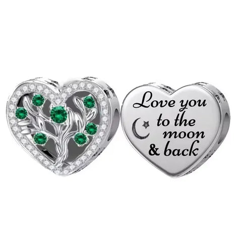 Green Tree of Life Heart Love You To the Moon & Back Charm - Green Tree of Life Heart Love You To the Moon & Back Charm