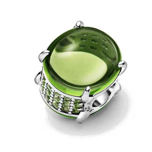 Green Peridot Crystal Charm with Sterling Silver Frame