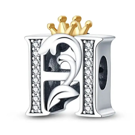 H Silver charm letter with gold Crown for pandora bracelets