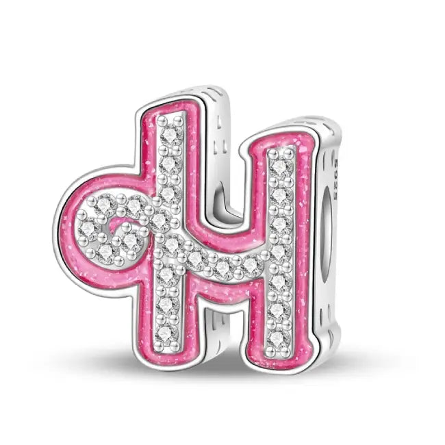 H pink charm letter for pandora bracelets