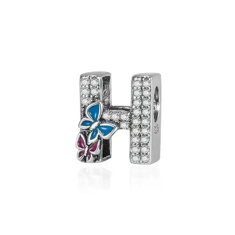 butterfly silver letter H charm