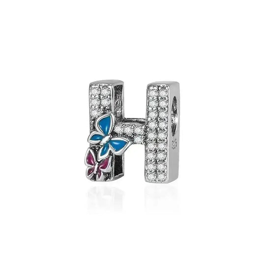 butterfly silver letter H charm
