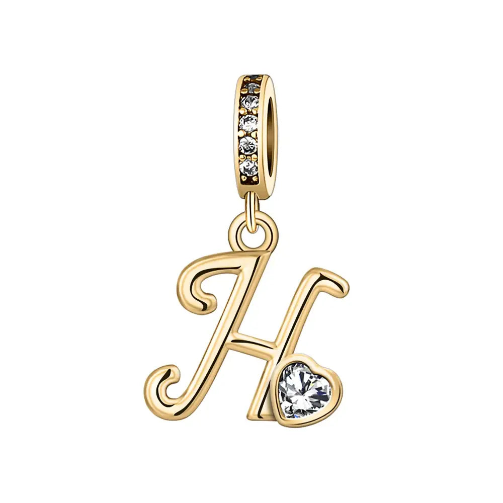 Gold H Letter Charm with pendant crystal Heart