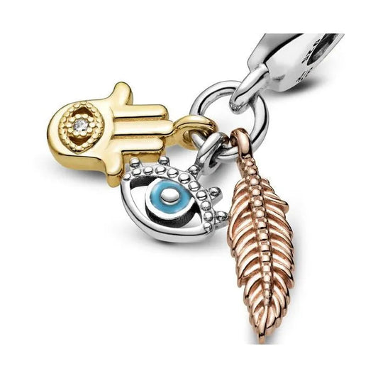 Hamsa, All-seeing Eye & Feather Spirituality Dangle Charm