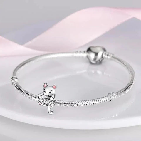 jewlouli hanging cat pandora charm jewelry fits pandora bracelet