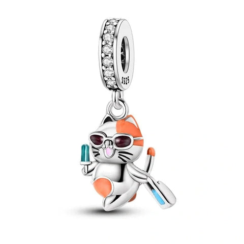 jewlouli happy beach cat dangle pandora charm jewelry fits pandora bracelet