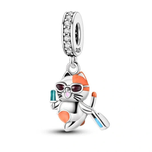 jewlouli happy beach cat dangle pandora charm jewelry fits pandora bracelet