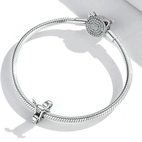 Sterling Silver Motorcycle Charm Intricate Detailing and Crystal Accent