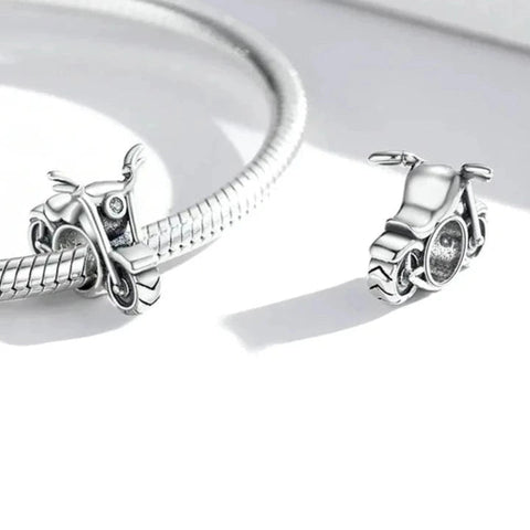 Sterling Silver Motorcycle Charm Intricate Detailing and Crystal Accent - Sterling Silver Motorcycle Charm Intricate Detailing and Crystal Accent