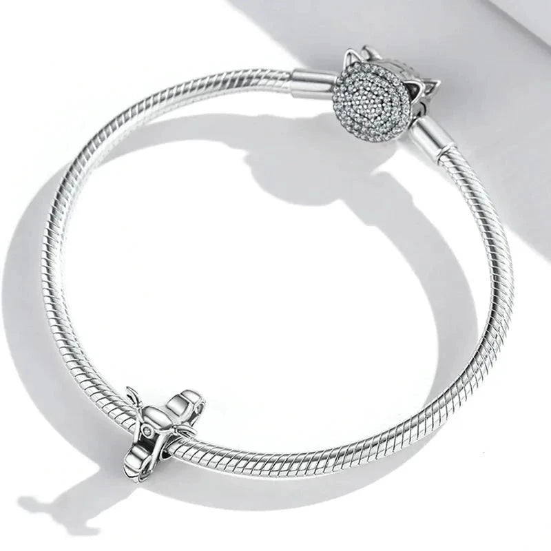 Silver motorcycle charm with crystal and intricate details, ideal for Pandora bracelet charms.