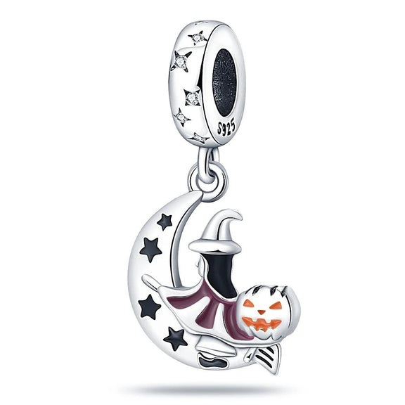 Sterling Silver Haunted House Charm with Bats for Halloween-Themed Jewelry - Sterling silver haunted house charm with bat silhouettes, perfect for adding Halloween fun to bracelets.