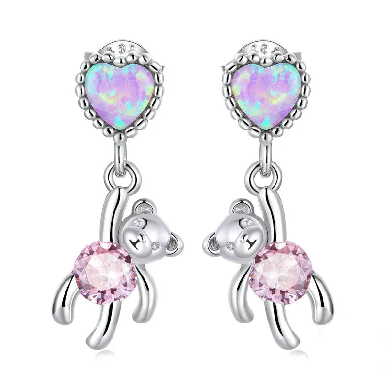 Heart and Bear Dangle Earrings