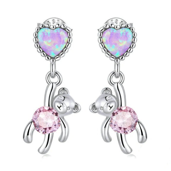 Heart and Bear Dangle Earrings - Heart and Bear Dangle Earrings