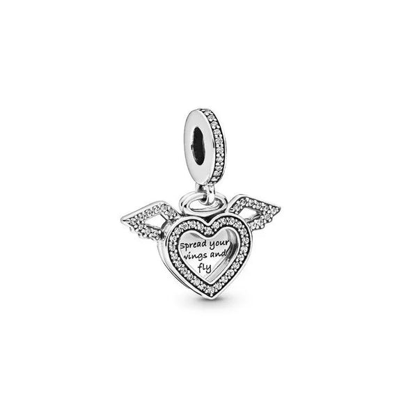 Heart & Angel Wings Charm - Heart with angel wings charm, a loving and protective symbol for charm bracelets